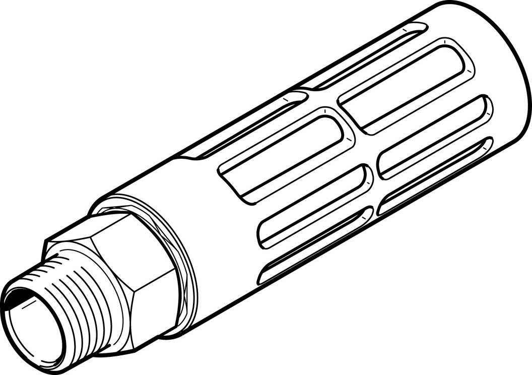 Technische Zeichnung eines zylindrischen, geriffelten Metalladapters mit Gewindeanschluss, häufig verwendet in Sanitärinstallationen.