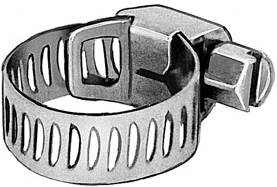 Metall-Schlauchschelle mit Schraubverschluss, verwendet zum Befestigen von Schläuchen an Rohren oder Stutzen.