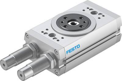 Pneumatischer Schwenkantrieb der Marke Festo, silberfarben, mit zwei Anschlüssen, geeignet für industrielle Anwendungen.