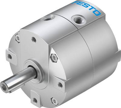 Metallzylinder von Festo, mit mehreren Schrauben und einer äußeren Drehwelle, möglicherweise ein pneumatischer Aktuator.