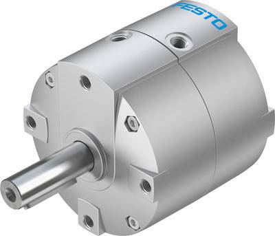 Silberfarbener, zylindrischer pneumatischer Aktuator mit mehreren Schrauben an den Enden und Schriftzug 'Festo' oben.