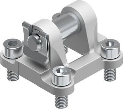 Metallhalterung mit vier Schrauben und einer zentralen runden Klemme in silberner Farbe, verwendet zur Befestigung von Bauteilen.