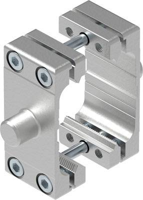 Ein silberfarbenes Metallbeschlag mit mehreren Schrauben und Öffnungen, dient zur Befestigung oder als Verbindungselement zwischen Teilen.