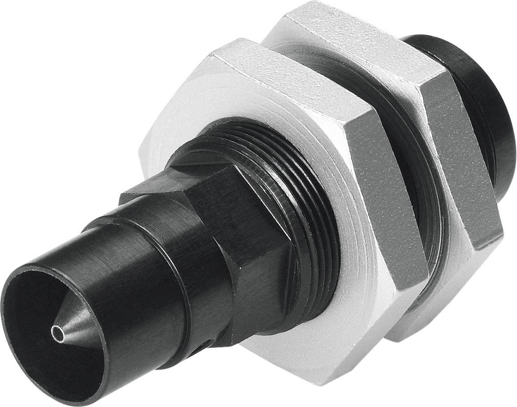 Direkter Steckverbinder aus Metall und Kunststoff mit geriffeltem Ende, geeignet für Schlauchverbindungen in hydraulischen Systemen.