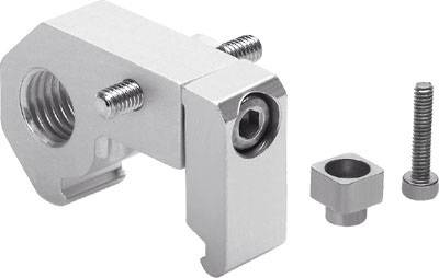 Metallhalterung mit Schrauben, geeignet zur Befestigung von Bauteilen, zeigt ein Loch zur Montage und zwei separate Schrauben.