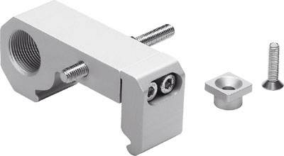 Metall-Halterung mit Schrauben und Montagematerial in Silber, geeignet für industrielle Anwendungen.