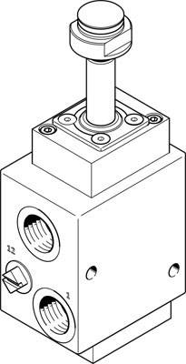 Technische Zeichnung eines hydraulischen Ventils mit Zylinder und Anschlussöffnungen, zeigt Aufbau und Funktionsweise des Ventils.