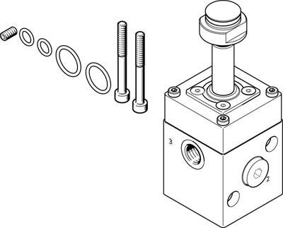 Explosionszeichnung eines mechanischen Bauteils mit Schrauben, Dichtungen und Zylinder.zeigt die Anordnung und Befestigungsweise.