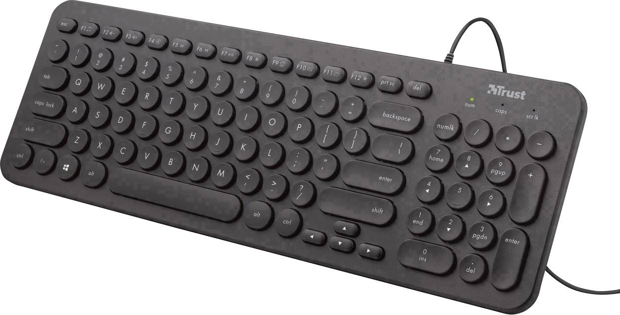 Trust Muto Silent USB Tastatur Deutsch, QWERTZ, Windows® Schwarz Spritzwassergeschützt