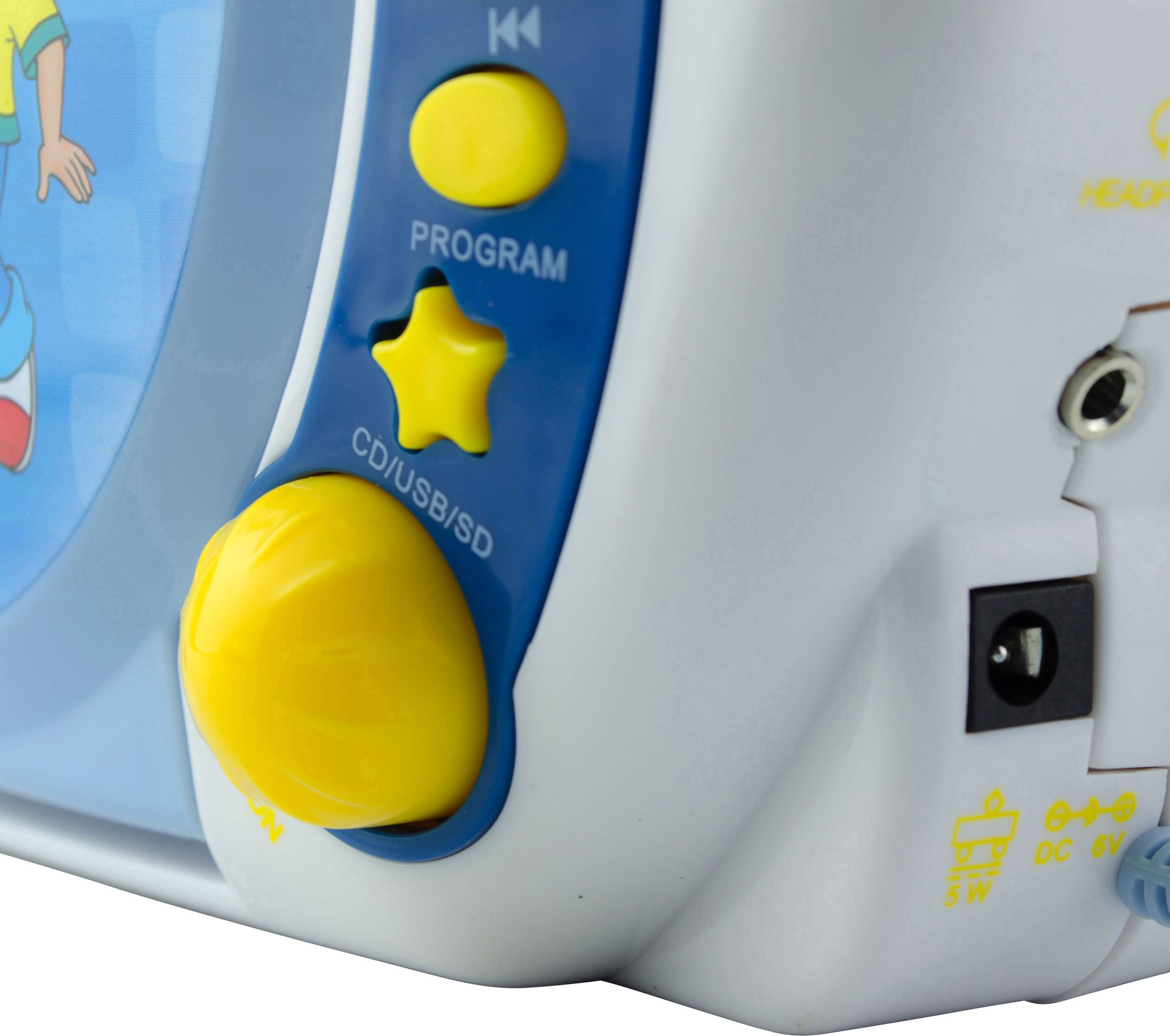 X4 Tech Bobby Joey Benjamin Blümchen Kinder CD-Player CD, SD, USB Inkl. Karaoke-Funktion, Inkl. Mikrofon Blau, Weiß