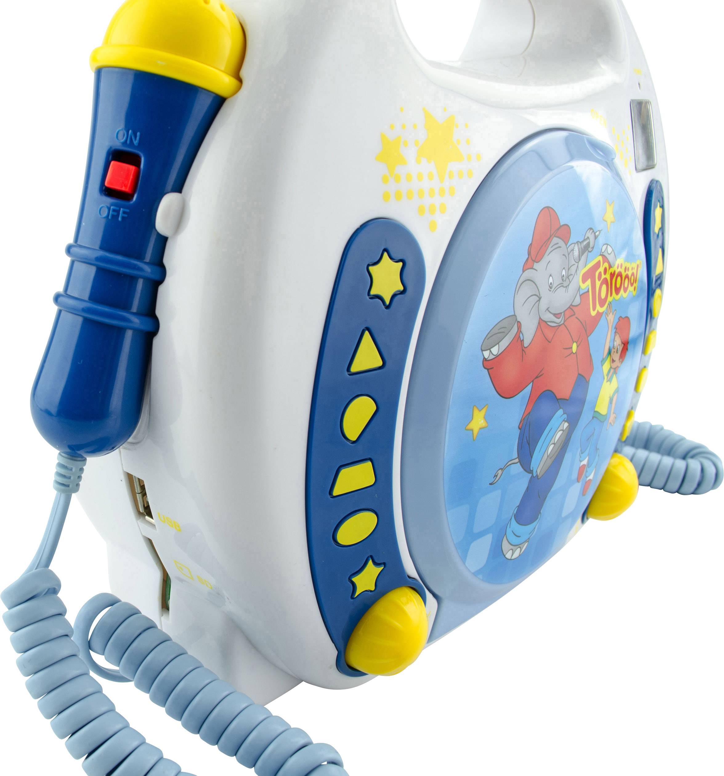 X4 Tech Bobby Joey Benjamin Blümchen Kinder CD-Player CD, SD, USB Inkl. Karaoke-Funktion, Inkl. Mikrofon Blau, Weiß
