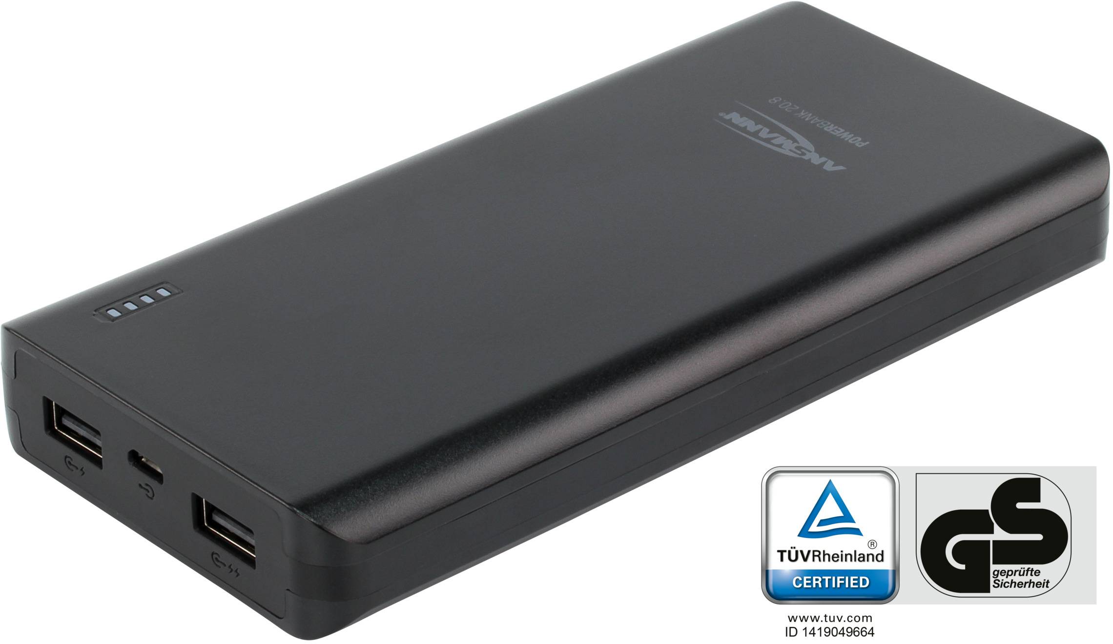 Ansmann PB20.8 Powerbank 20000 mAh Smart IC LiPo Micro USB Schwarz Statusanzeige