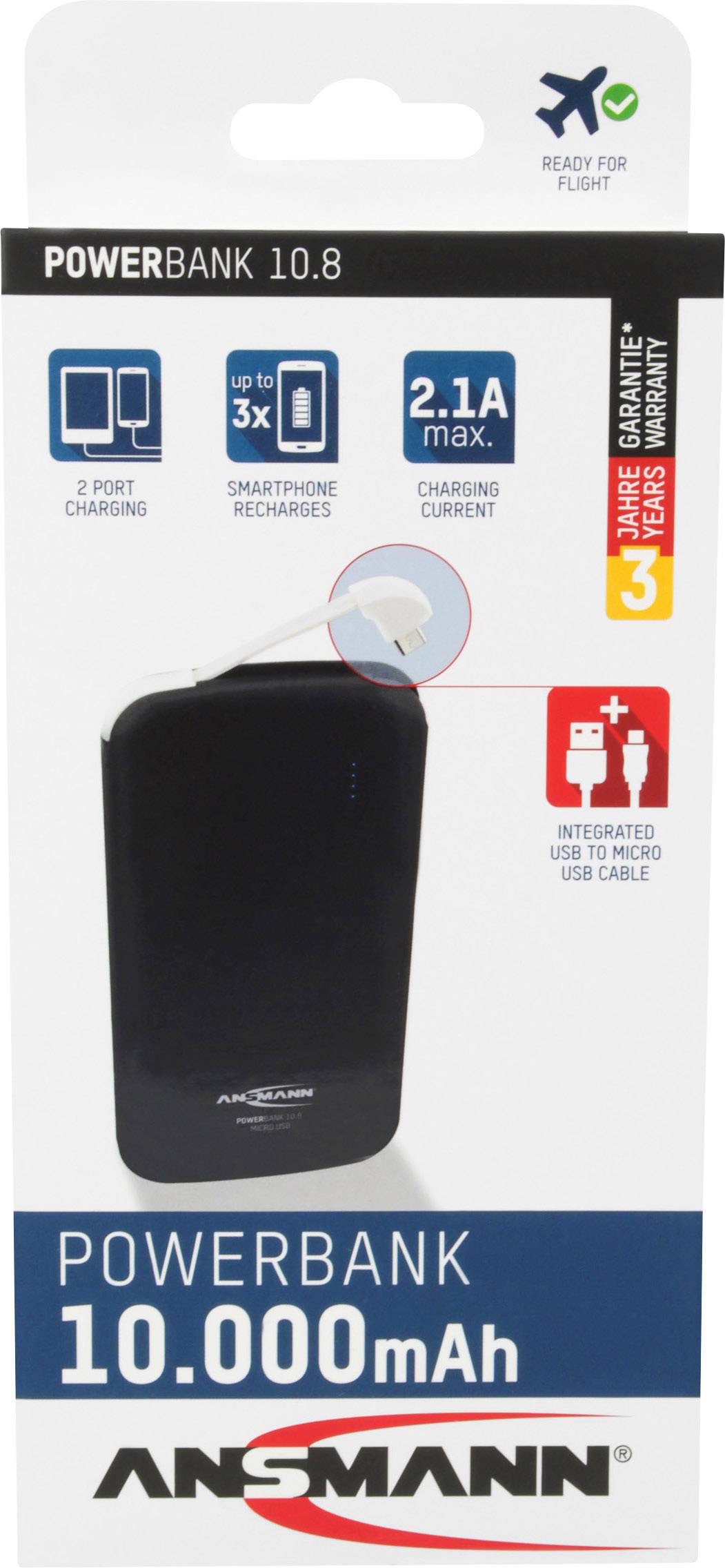 Ansmann PB10.8 micro Powerbank 10000 mAh LiPo Schwarz
