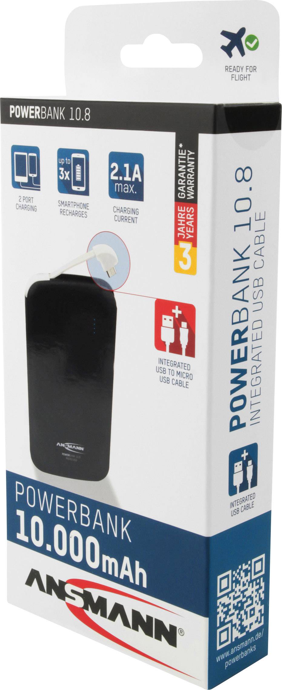 Ansmann PB10.8 micro Powerbank 10000 mAh LiPo Schwarz