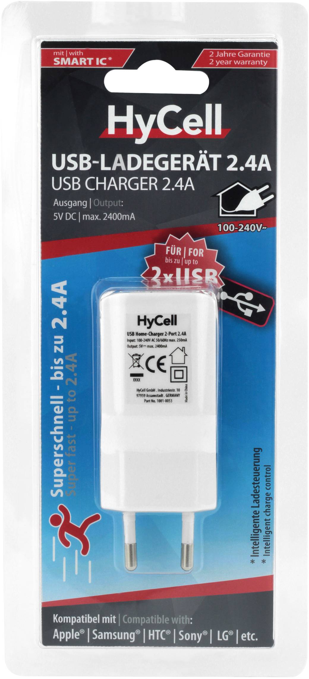 HyCell Home2.4A 1001-0053 USB-Ladegerät Steckdose Ausgangsstrom (max.) 2400mA 2 x USB