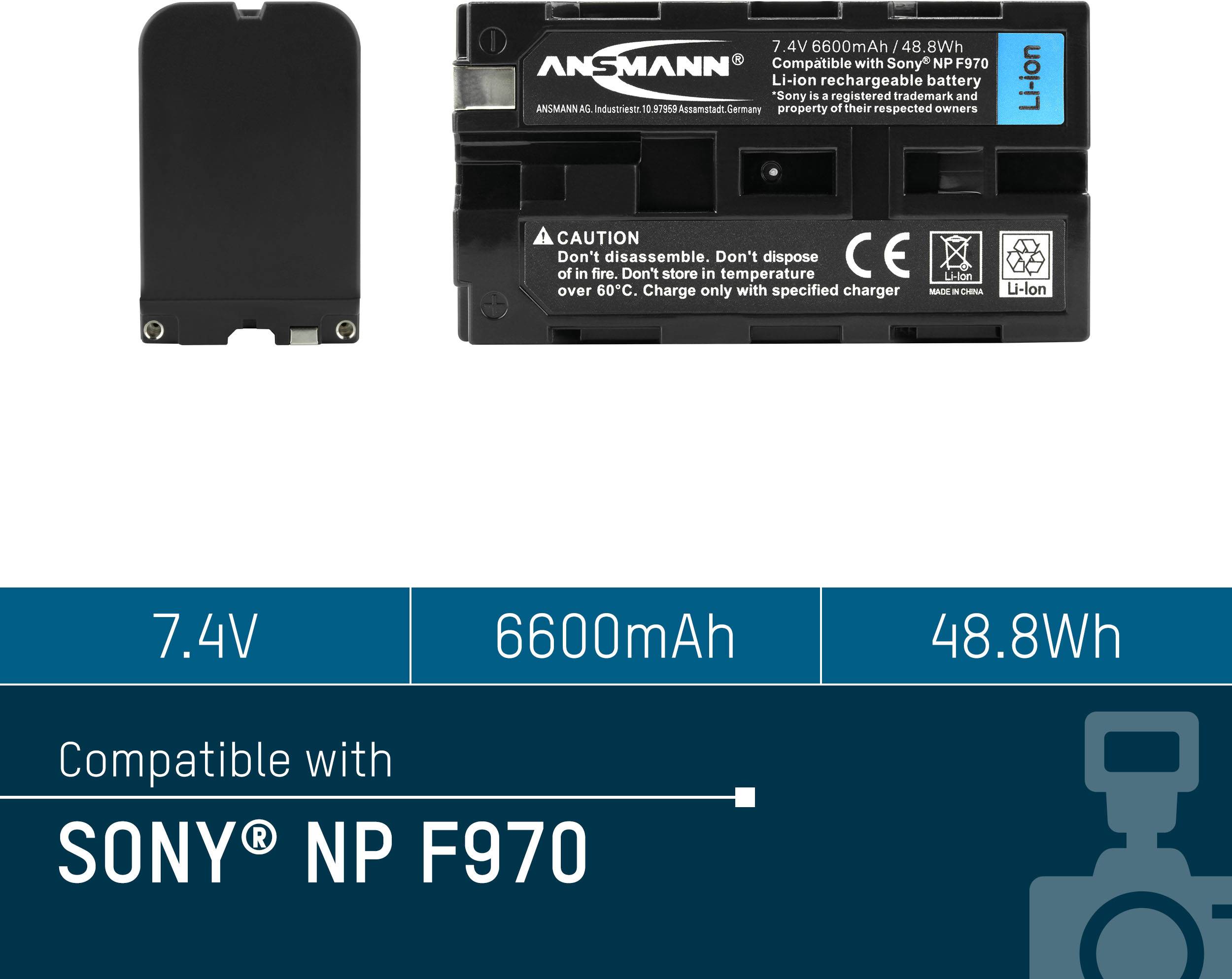 Ansmann A-Son NP-F970 Kamera-Akku ersetzt Original-Akku (Kamera) NP-F970 7.4 V 6600 mAh
