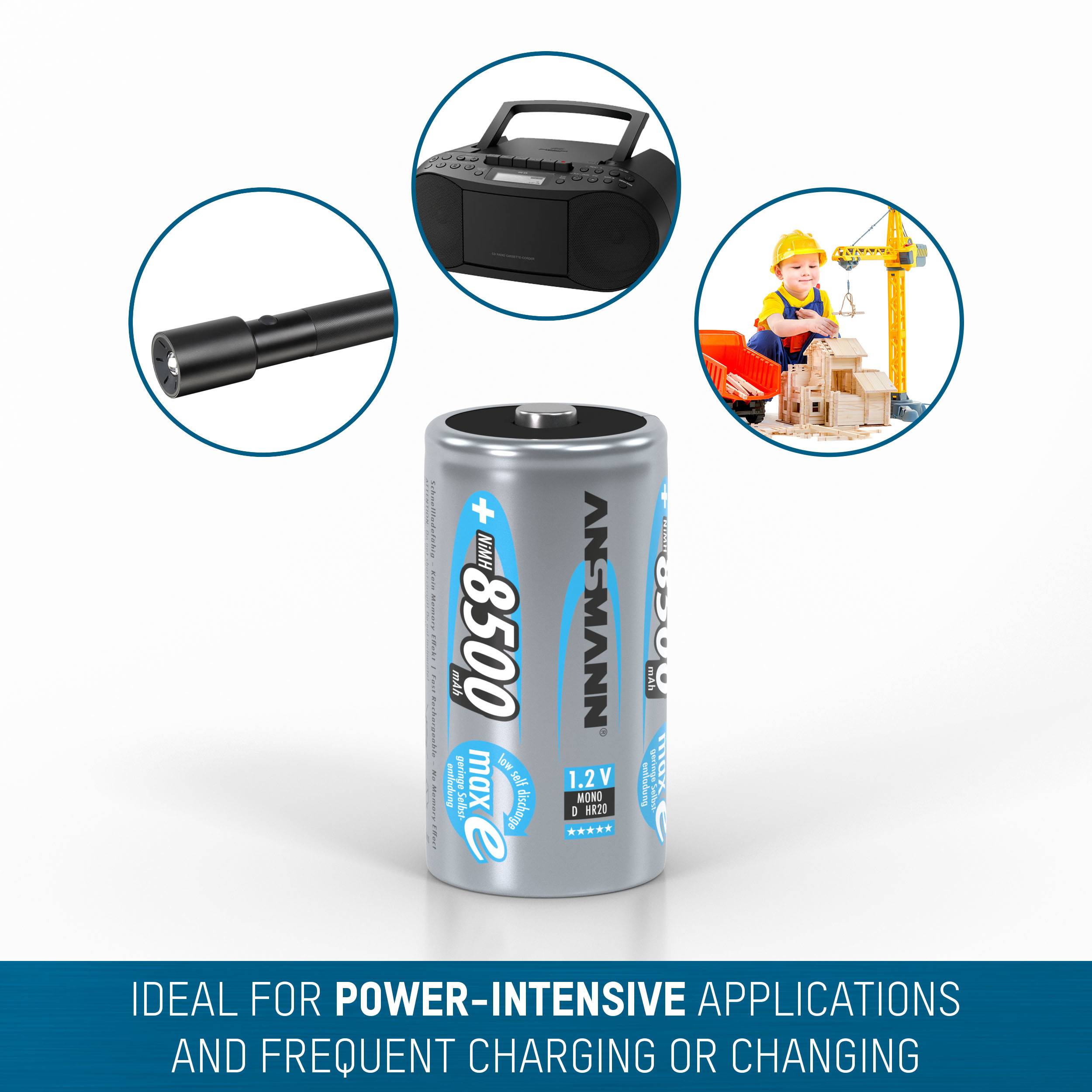 Batterie mit hoher Leistung. Geeignet für Anwendungen mit intensivem Stromverbrauch, wie Taschenlampen, Radios und Spielzeuge.