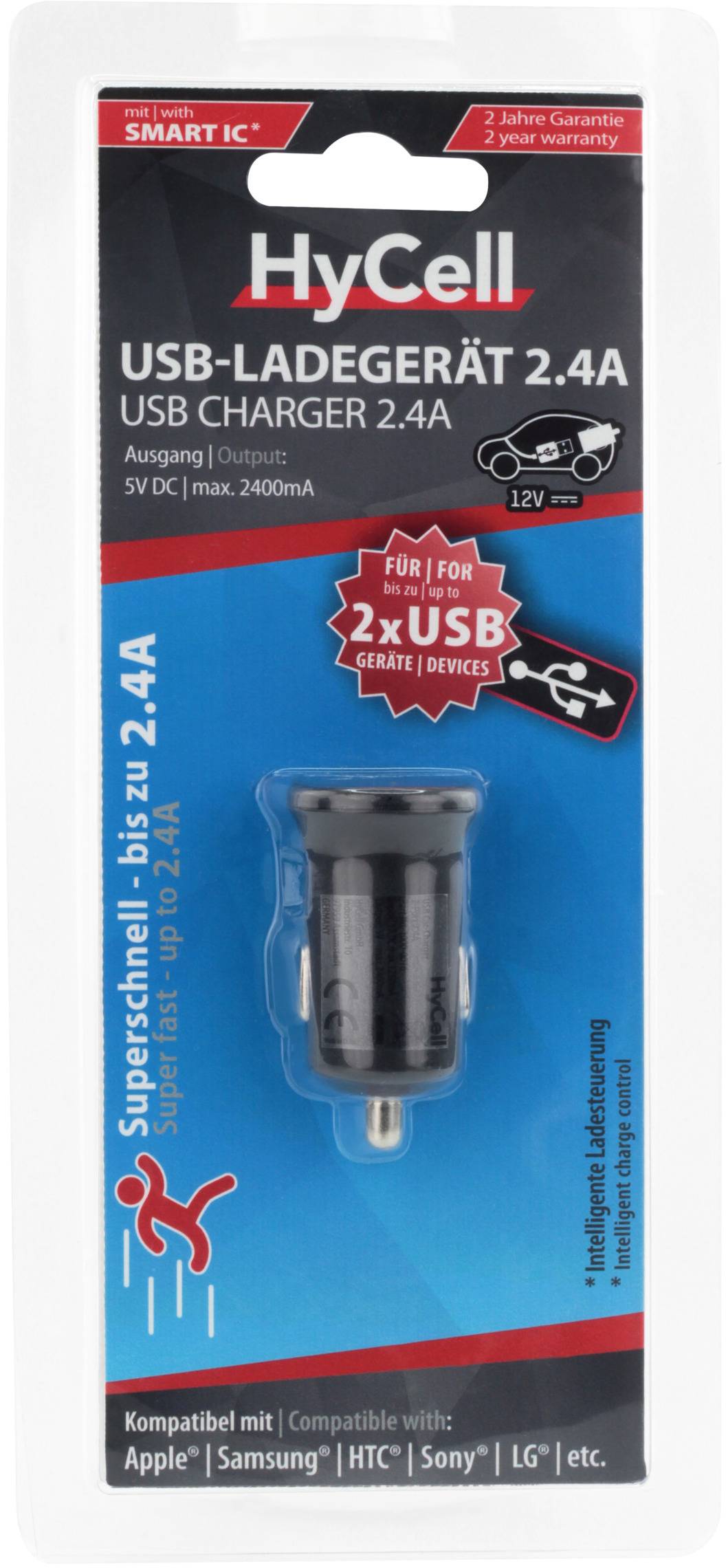 HyCell Car2.4A 1000-0016 USB-Ladegerät KFZ Ausgangsstrom (max.) 2400 mA 2 x USB