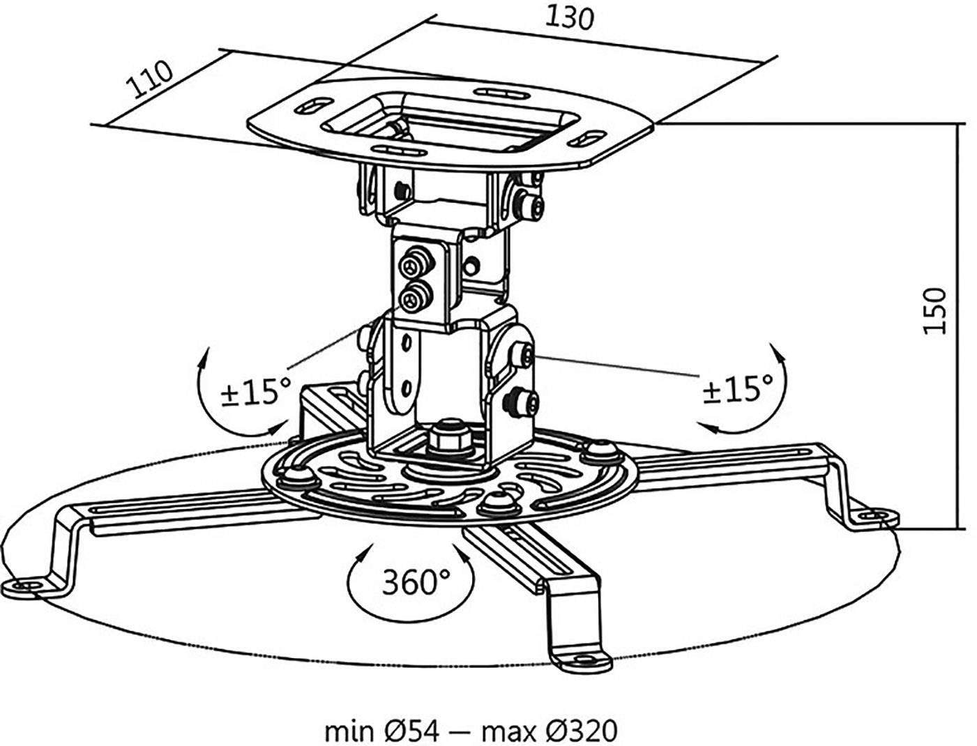 LogiLink BP0057 Beamer-Deckenhalterung Deckenhalter, Höhenverstellbar, Neigbar+Schwenkbar Boden-/Deckenabstand (max.): 150mm Weiß