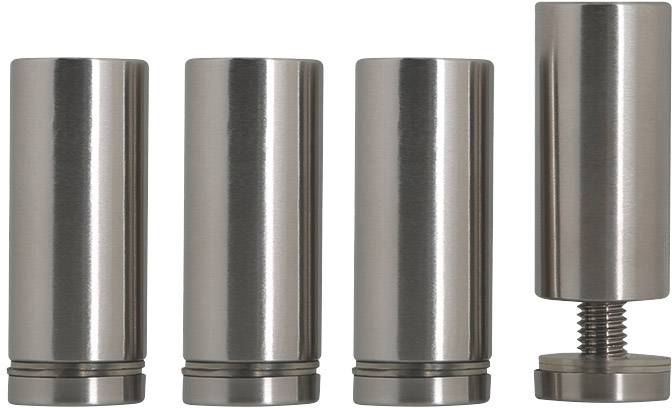 Vier Edelstahlstreben, die letzte zeigt einen Schraubmechanismus.