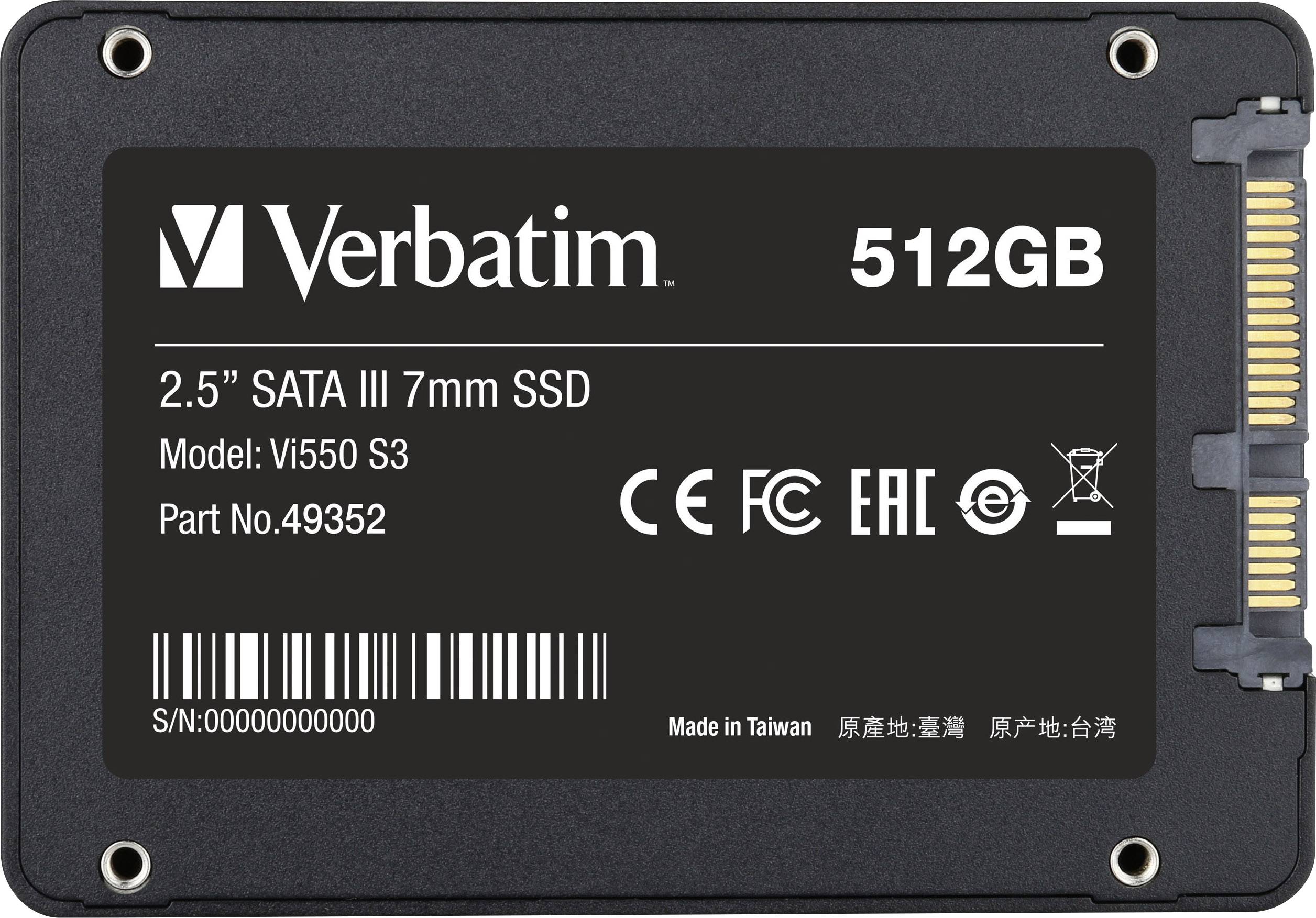 Verbatim VI550 S3 512 GB Interne SATA SSD 6.35 cm (2.5 Zoll) SATA 6 Gb/s Retail 49352