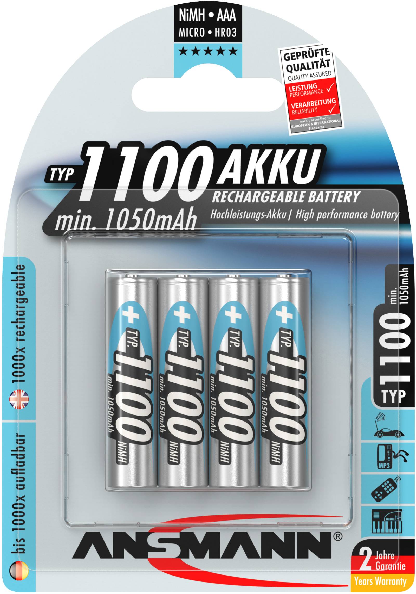 Ansmann HR03 Micro (AAA)-Akku NiMH 1050 mAh 1.2 V 4 St.