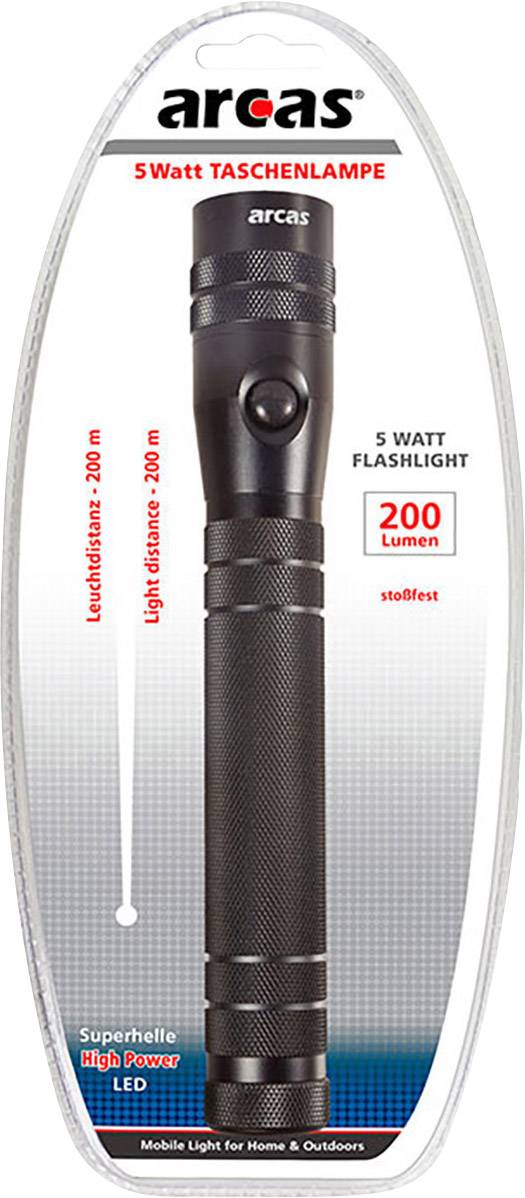 Arcas High-Power 5W LED Taschenlampe batteriebetrieben 200lm 223g