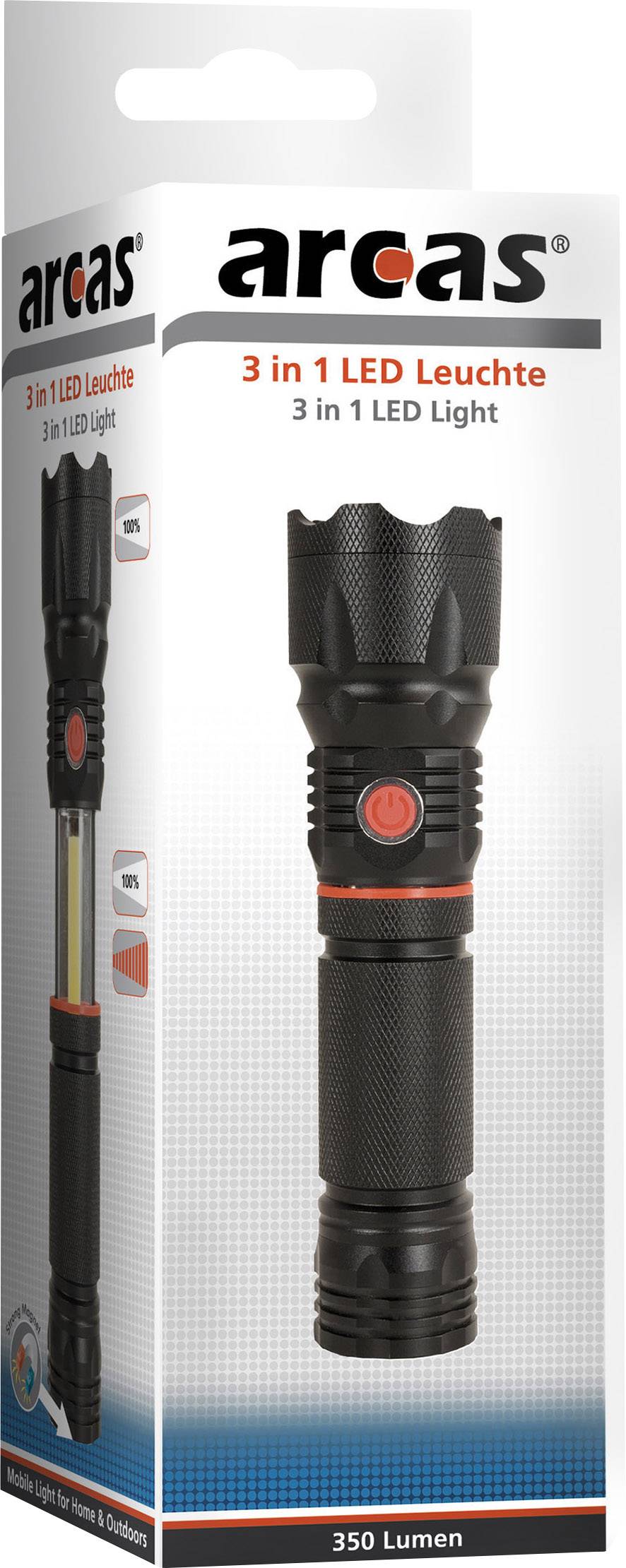 Arcas 3in1 LED Taschenlampe batteriebetrieben 350lm 238g