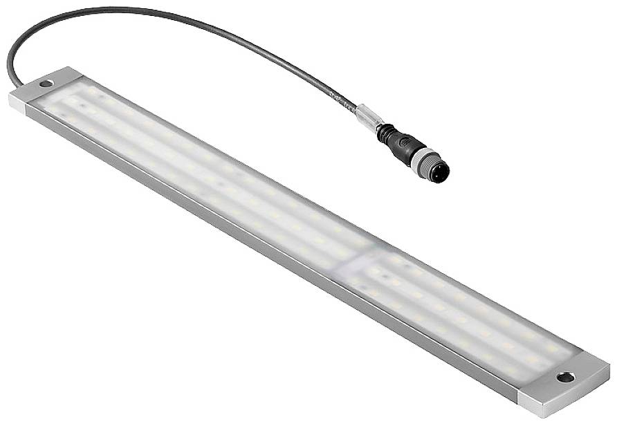 Ein rechteckiges LED-Lichtmodul mit einem Anschlusskabel, geeignet für industrielle oder technische Beleuchtungsanwendungen.