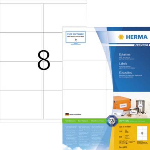 Herma 4426 Universal-Etiketten 105 x 70mm Papier Weiß 800 St. Permanent haftend Tintenstrahldrucker, Laserdrucker
