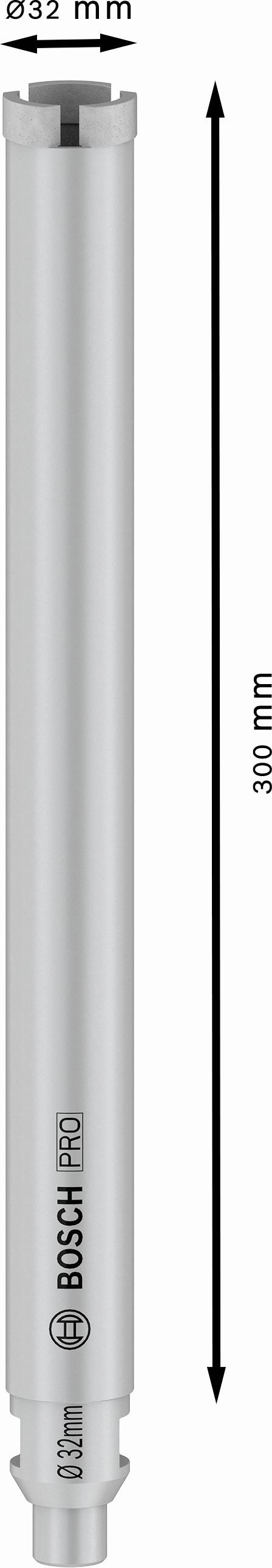 Zylinderförmiger Metallaufsatz mit Aufschrift 'Bosch Professional' und Maßen: Länge 300 mm, Durchmesser 32 mm.