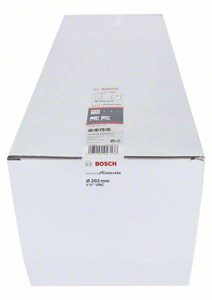 Eine weiße Verpackung mit Bosch-Logo und Produktspezifikationen. Enthält einen '6