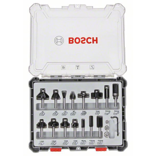 Bosch Accessories Fräser-Set, 8-mm-Schaft, 15-teilig 2607017472