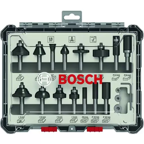 Fräser-Set, 8-mm-Schaft, 15-teilig Bosch Accessories 2607017472 Fräser-Set, 8-mm-Schaft, 15-teilig Bosch Accessories 2607017472