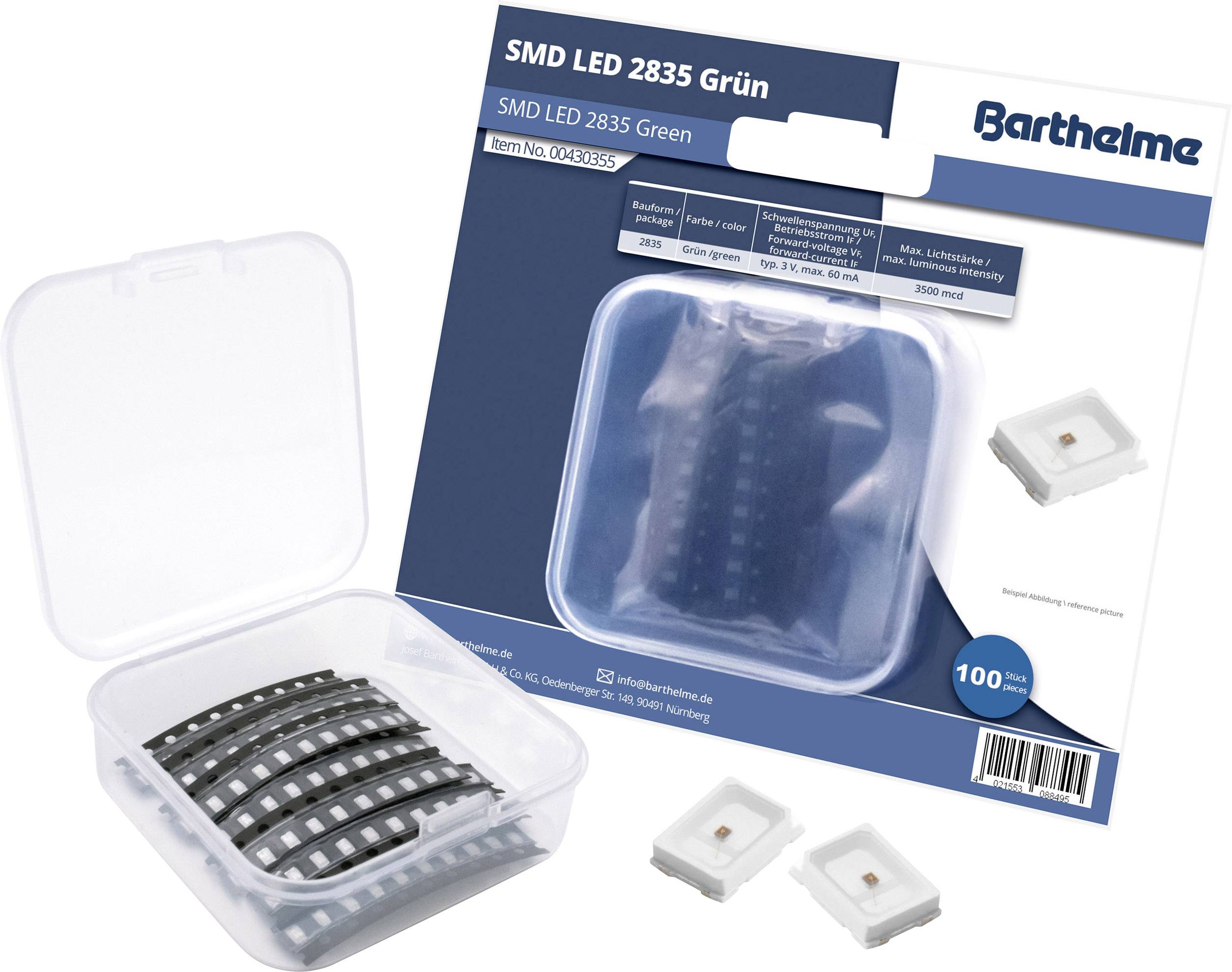 Barthelme SMD-LED-Set 2835 Grün 1500 mcd 120 ° 60 mA 3 V 100 St. Bulk
