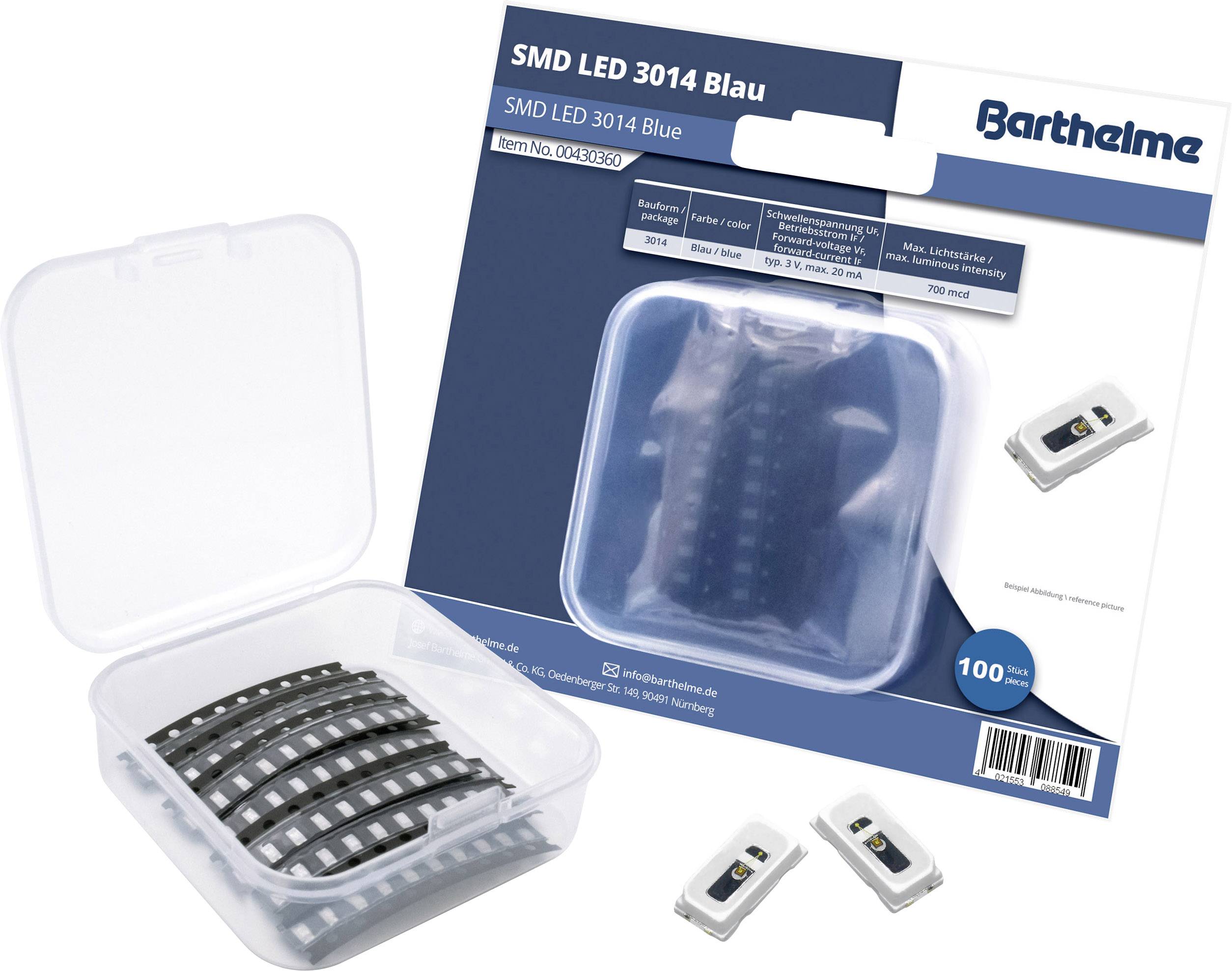 Barthelme SMD-LED-Set 3014 Blau 700 mcd 120° 20mA 3V 100 St. Bulk