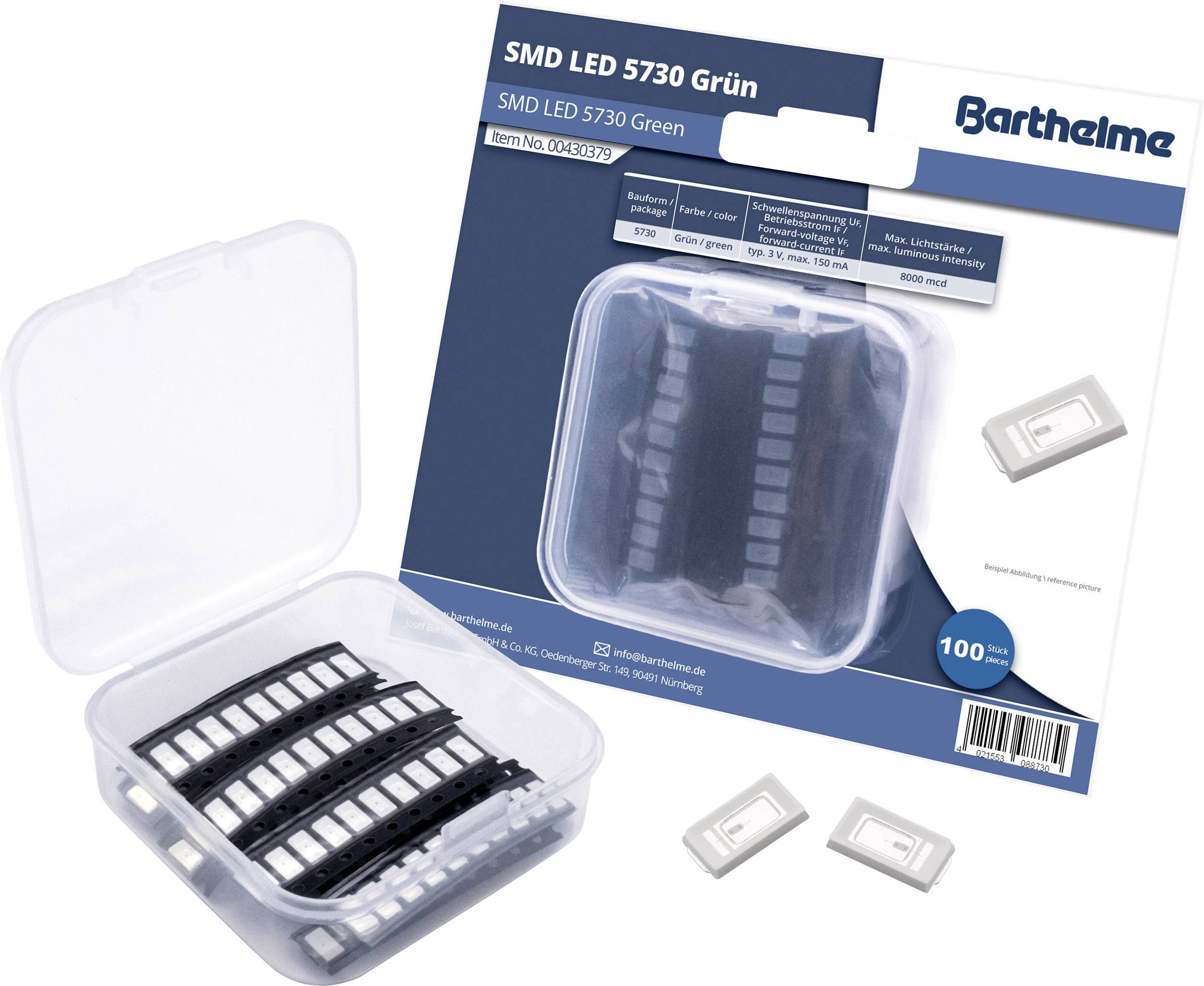 Barthelme SMD-LED-Set 5730 Grün 8000 mcd 120° 150mA 3V 100 St. Bulk