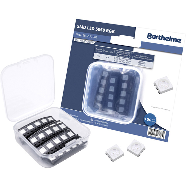 Barthelme SMD-LED-Set mehrfarbig 5050 RGB 300 mcd, 1200 mcd, 450 mcd 120 ° 60 mA 2 V, 3 V, 3 V 100