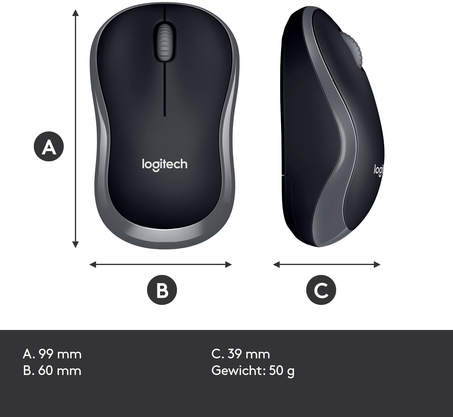Logitech M185 Maus Funk Optisch Grau 3 Tasten 1000 dpi