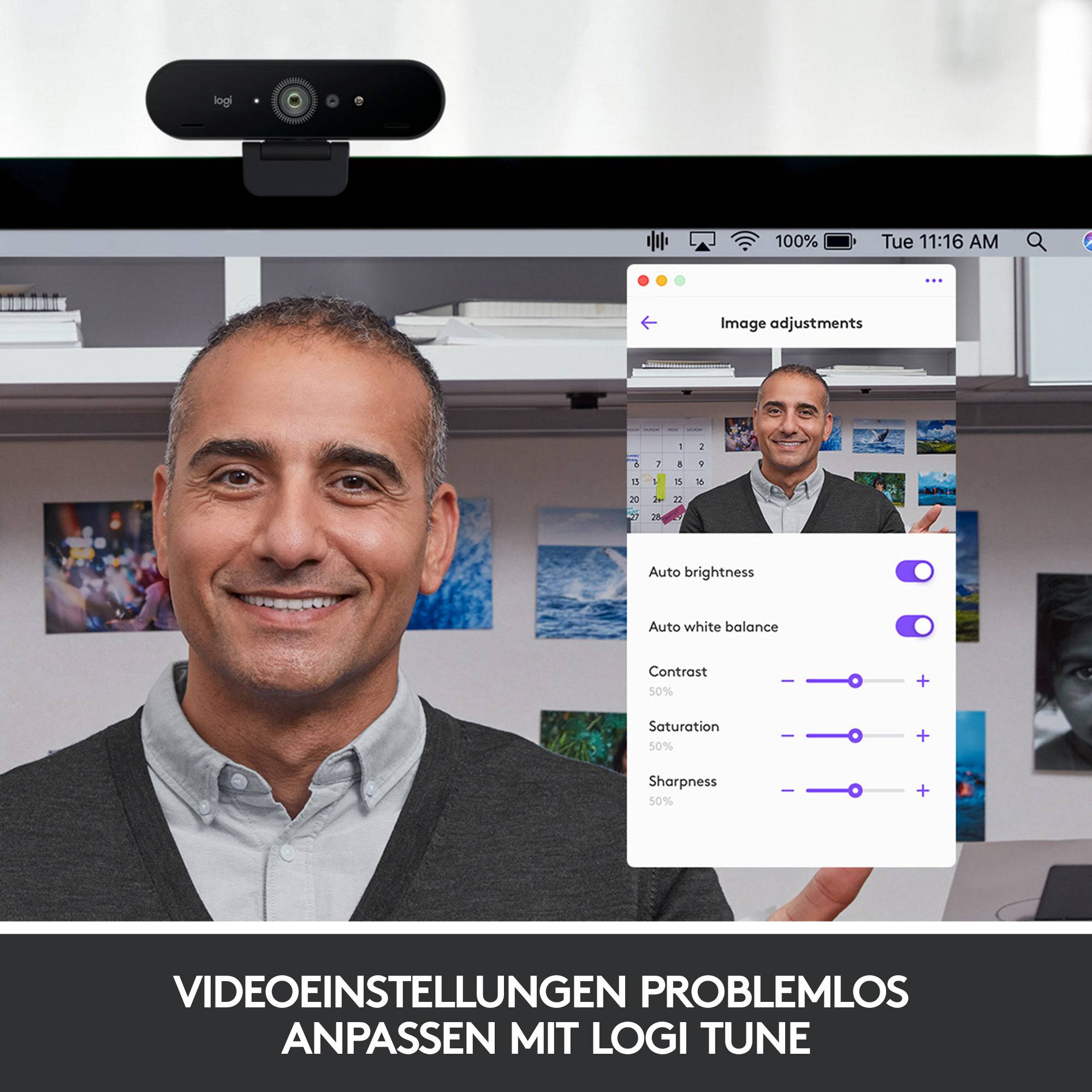 Logitech Brio 4K Stream Edition 4K-Webcam 3840 x 2160 Pixel, 1920 x 1080 Pixel, 1280 x 720 Pixel Klemm-Halterung, für Windows