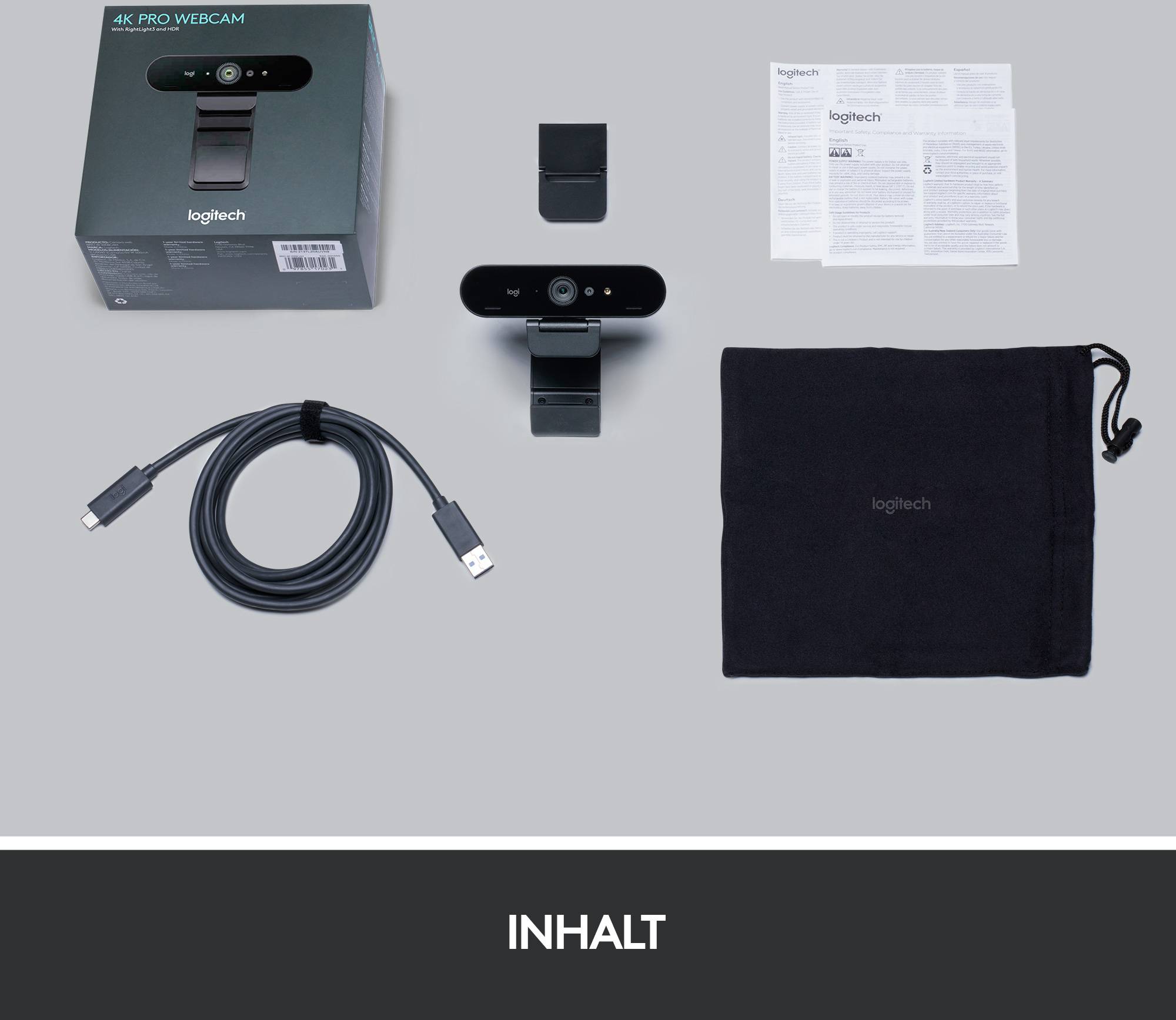 Logitech Brio 4K Stream Edition 4K-Webcam 3840 x 2160 Pixel, 1920 x 1080 Pixel, 1280 x 720 Pixel Klemm-Halterung, für Windows Hello