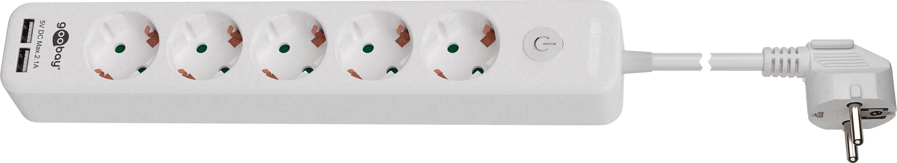 Goobay 41265 Steckdosenleiste mit USB-A Buchse & Schalter / 5-fach Steckdose / Mehrfachsteckdose / 1,5 m Kabel / Weiß