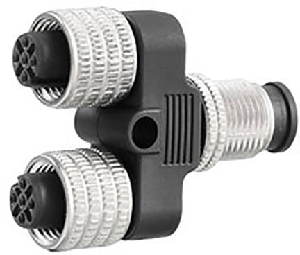 Ein Y-Stück-Gartenschlauchadapter aus Metall und Kunststoff mit zwei Anschlüssen.