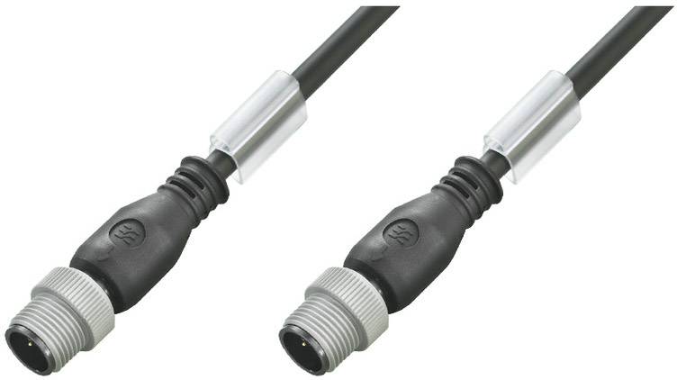 Zwei schwarze, elektrisch verbundene Kabel mit grauen Steckern.