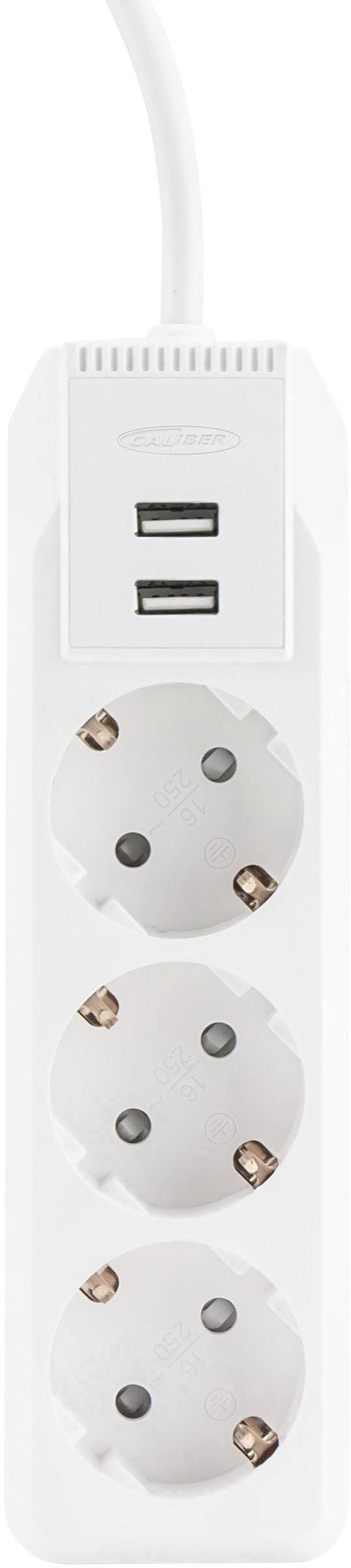 Caliber HPS2301U Steckdosenleiste 3fach Weiß Schutzkontakt 1St.