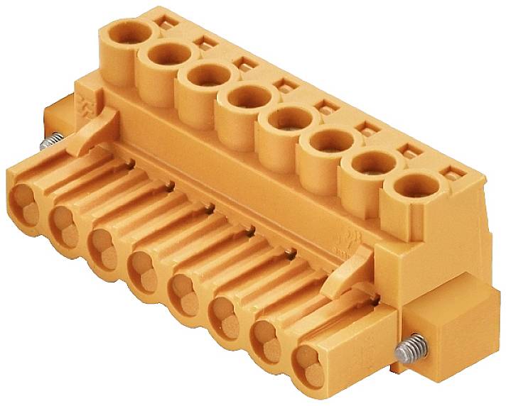 Oranger elektrischer Steckverbinder mit 10 Löchern und Schraubmechanismus, dient zur sicheren Verbindung von Kabeln.