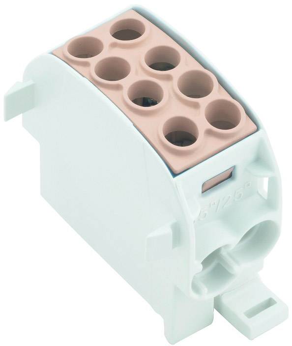 Ein elektrischer Stecker mit mehreren Anschlüssen und einem weißen Gehäuse. Geeignet für elektrische Verbindungen in Schaltschränken.
