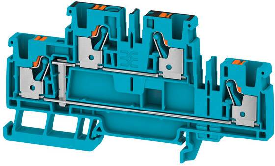 Blauer elektrische Klemmenblock mit mehreren Anschlusspunkten, geeignet für die Verbindung von elektrischen Leitungen.