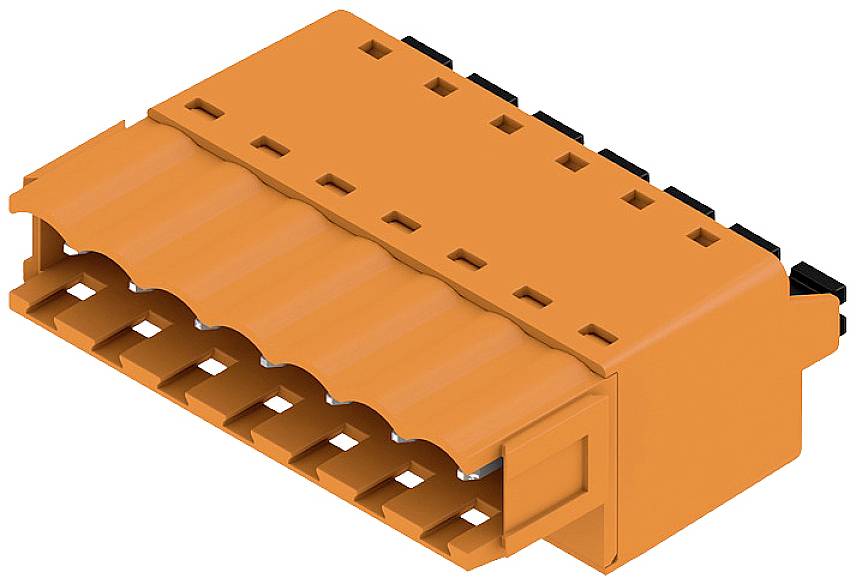 Steckverbinder in leuchtendem Orange, horizontal orientiert, mit mehreren Steckplätzen. Geeignet für elektronische Verbindungen.