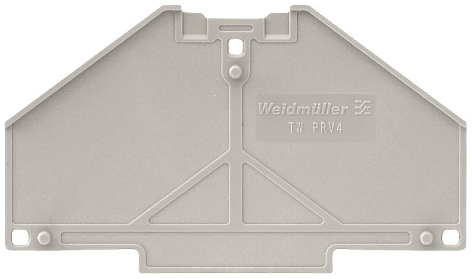 Klemmhalterabdeckung von Weidmüller, Modell TW PRV4, in grauer Farbe, mit leicht erkennbaren geometrischen Verstärkungen.